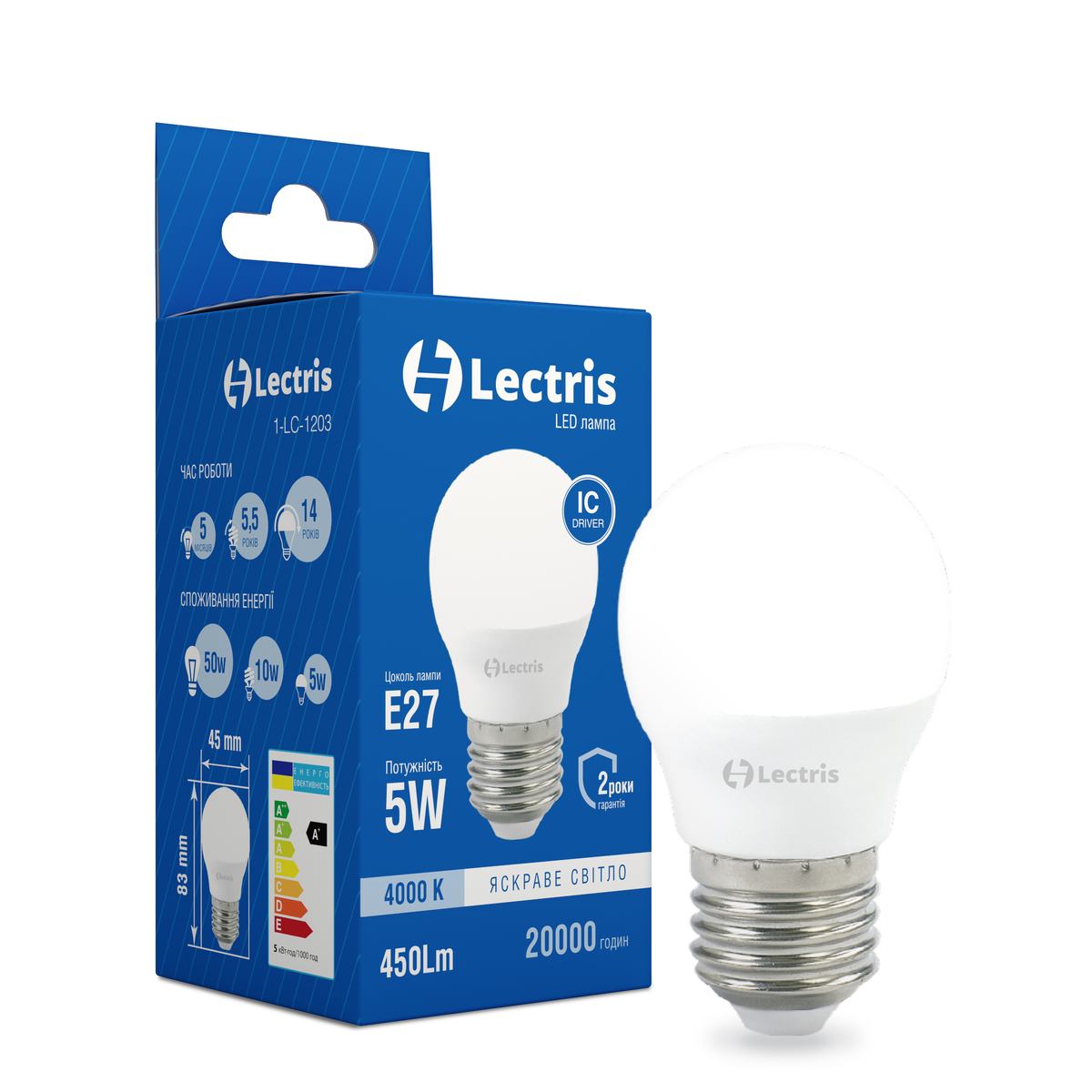 Світлодіодна лампа Lectris G45 5W 4000K 220V E27 1-LC-1203