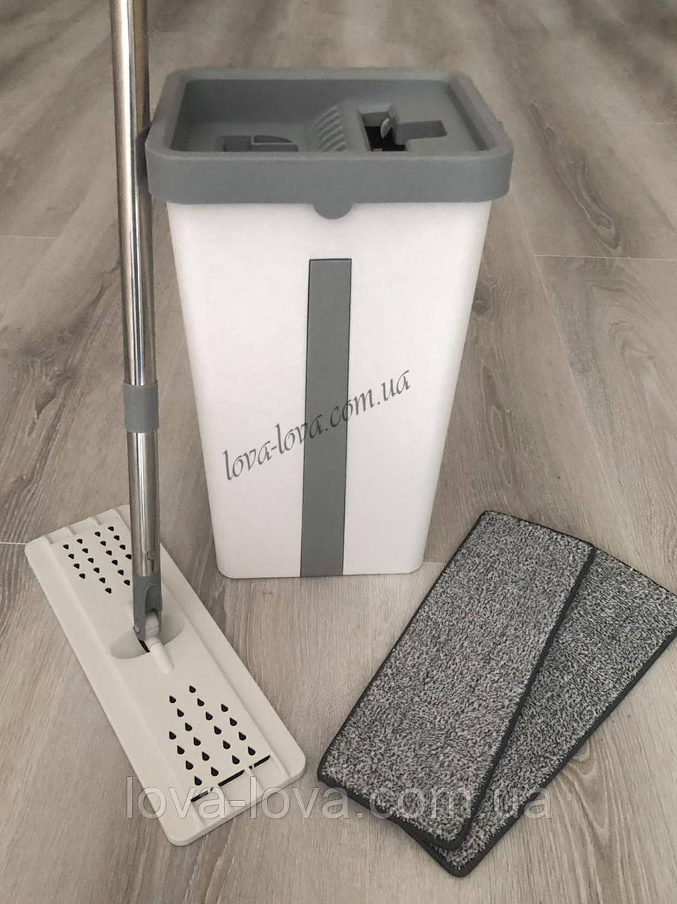 Комплект швабра з відром на 8 л Scratch Cleaning Easy Mop з автоматичним віджиманням і складаною ручкою (біле)