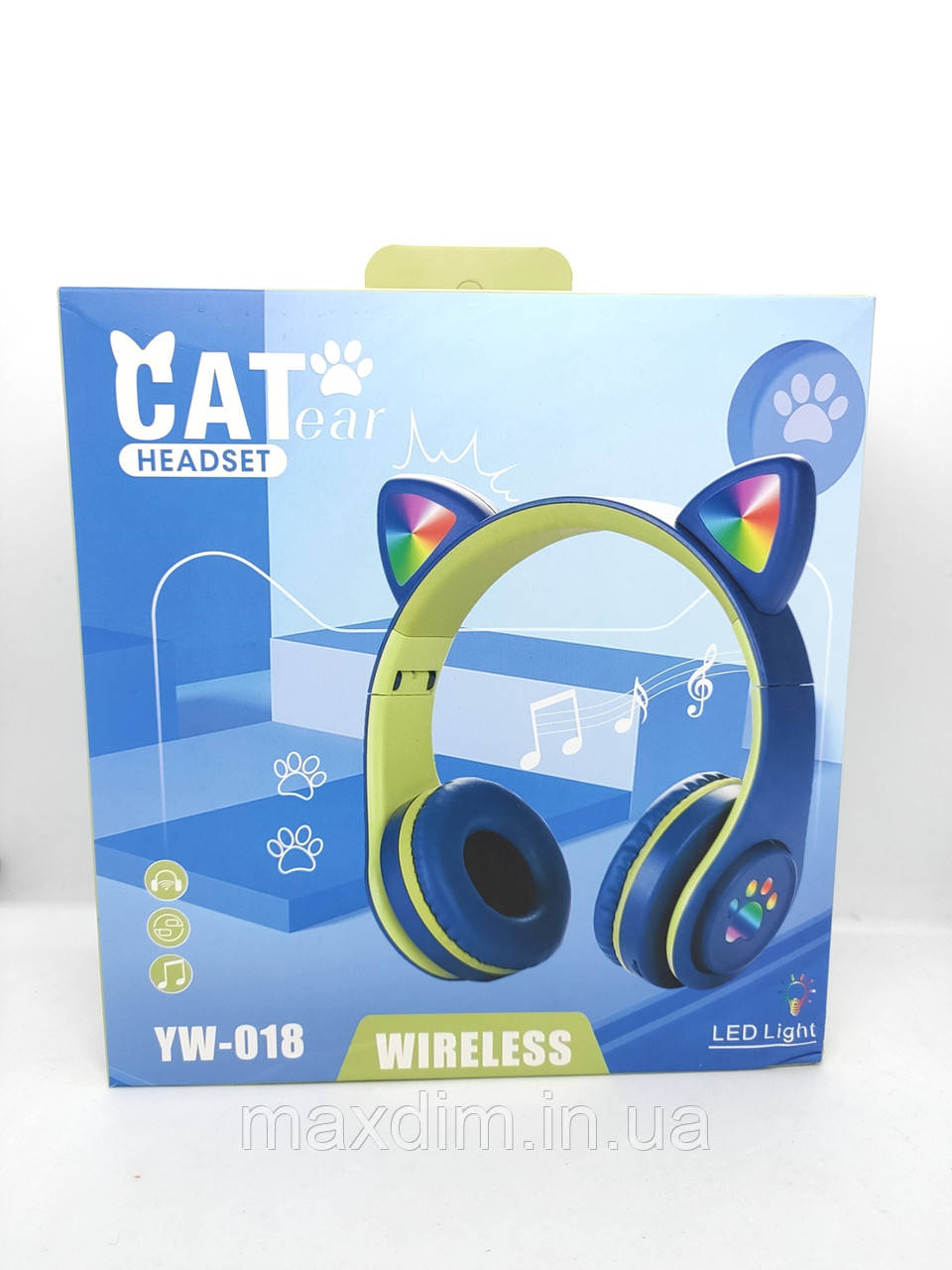 Навушники бездротові накладні CAT EAR YW-018 Bluetooth блютуз гарнітура з підсвіткою (Синій) GL