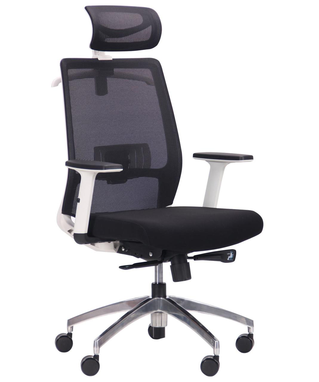 Офісне крісло з регулюванням сітчасте підлокітників з підголівником Install White, Alum, Black/Black AMF