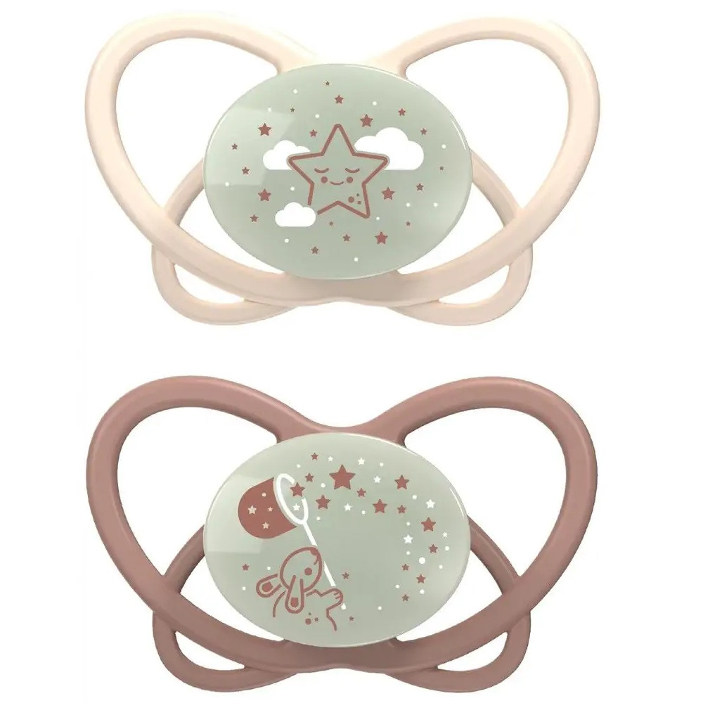Силіконова пустушка "Мій метелик Ніч" (0-6 міс.) бежева NIP 2 шт. (4000821316164)