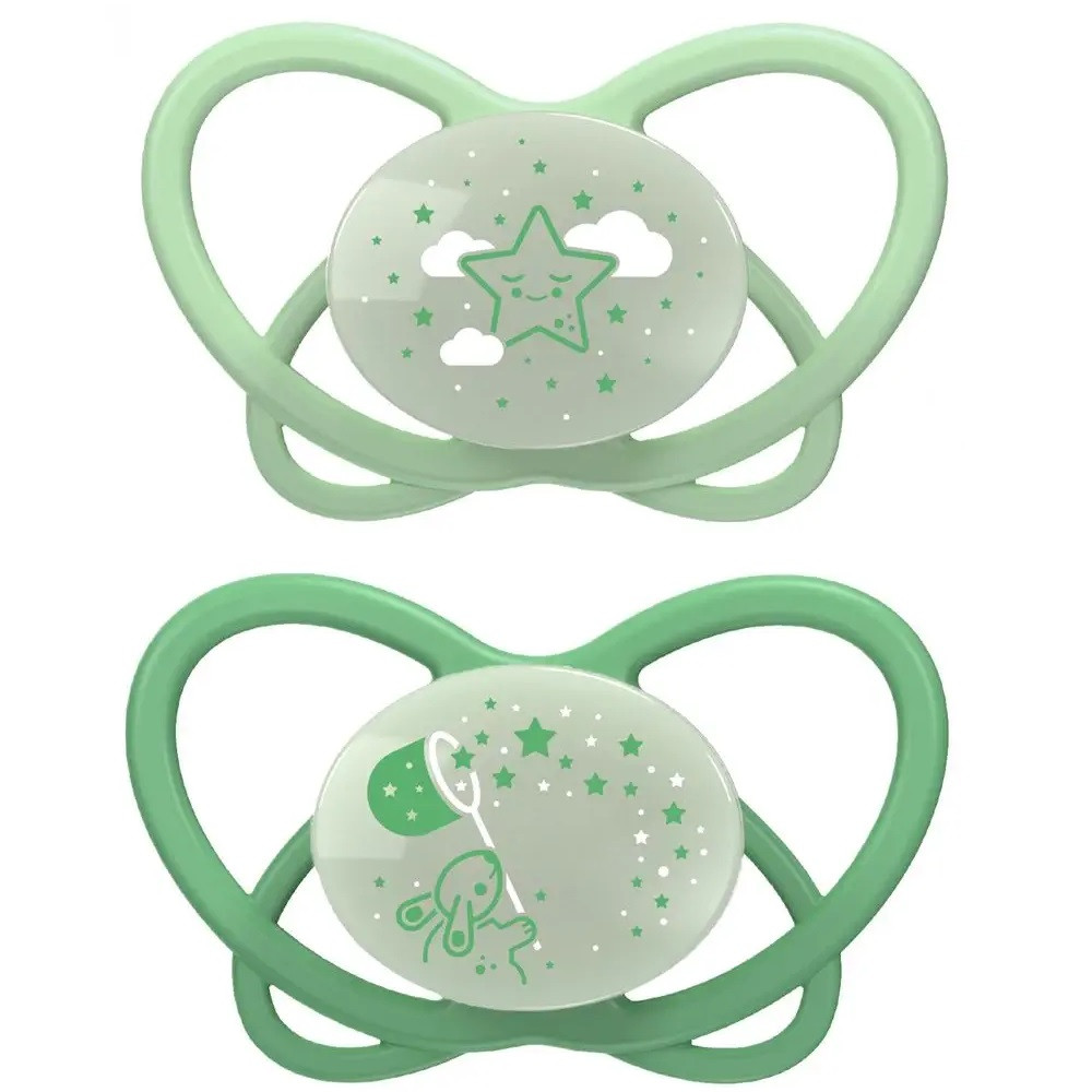 Силіконова пустушка "Мій метелик Ніч" (0-6 міс.) зелена NIP 2 шт. (4000821316164), фото 1