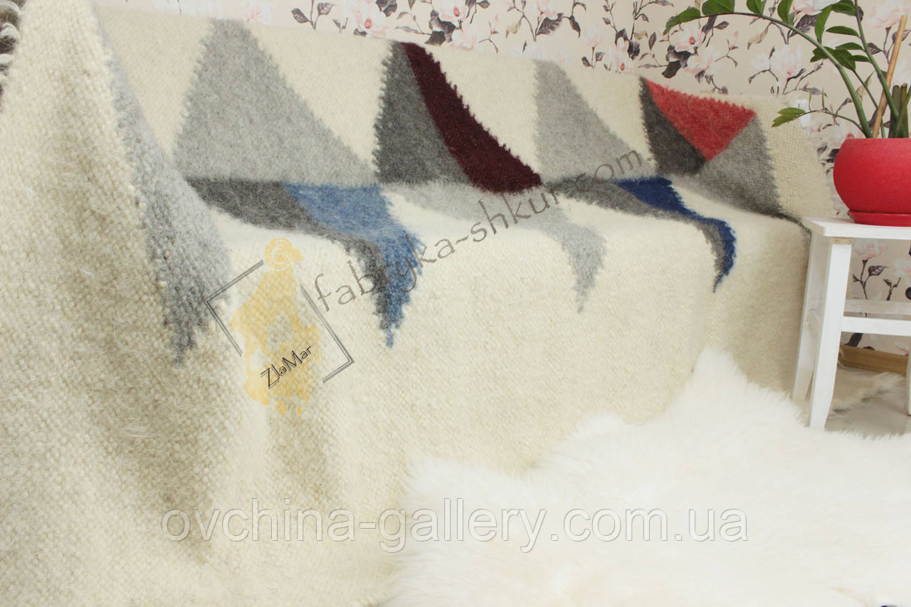 Карпатський плед ліжник вовняний Ромби кольорові 200х220 см ПРЕМІУМ ЯКОСТІ