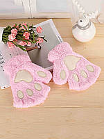 Перчатки лапки для девочек Jamboo митенки плюшевые розовые