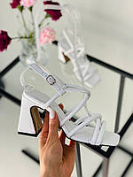 Босоножки женские ShoesBand Белые натуральные кожаные на толстом высоком каблуке 35 (22,5 см) (S85431-2)