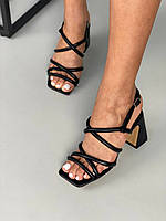Босоніжки жіночі ShoesBand Чорний натуральні шкіряні на товстому високому підборі 40 (25 см) (S85431)