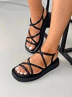 Босоніжки жіночі ShoesBand Чорні натуральні шкіряні на чорній товстій підошві 41 (25,5 см) (S85411)