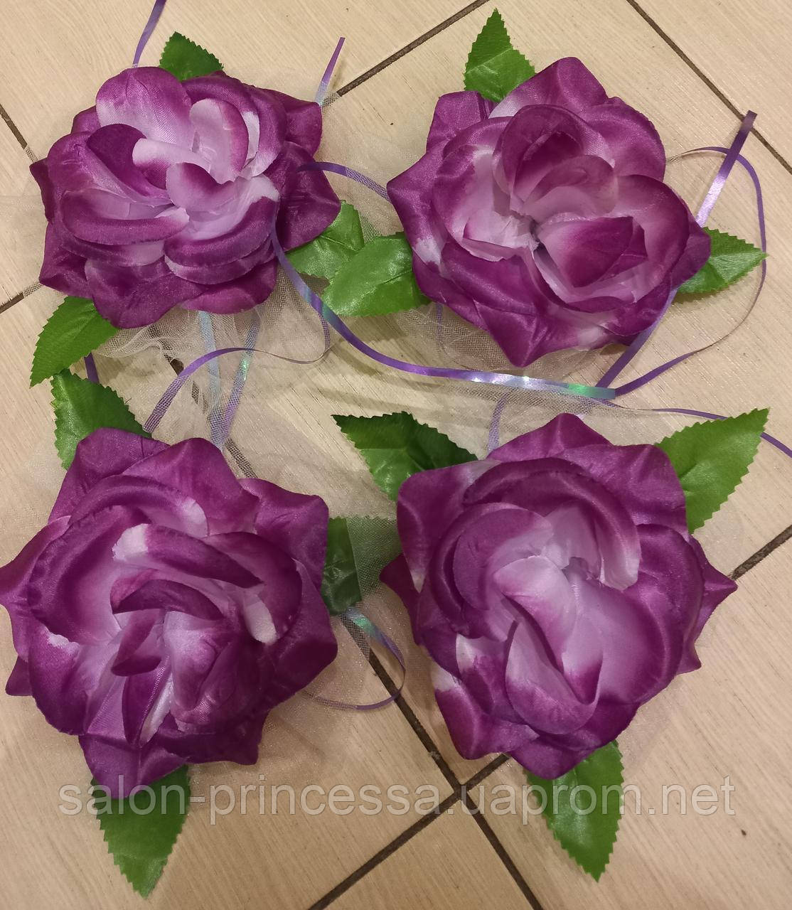 Квіти на ручки весільного авто "Фіолетова троянда" 4 шт.