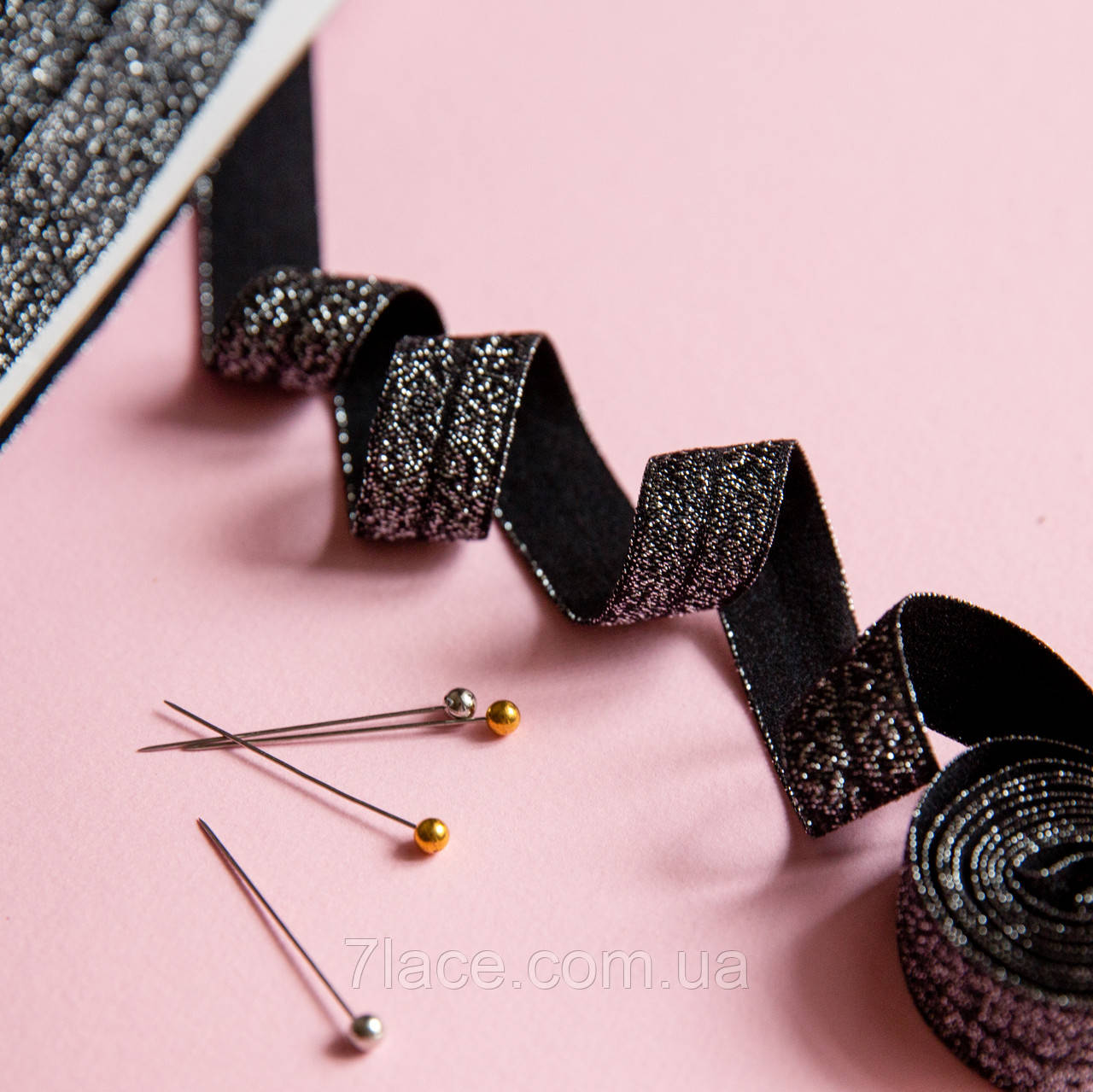 Коса бейка-стрейч із люрексом / ЧОРНИЙ з люрексом / ширина 1,5 см / замовлення від 1 метра