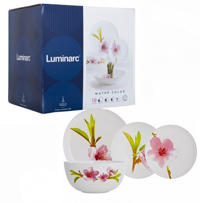 Столовий сервіз із рожевою орхідеєю із супником Luminarc Water Color 19 предметів (P7080) ПЮ