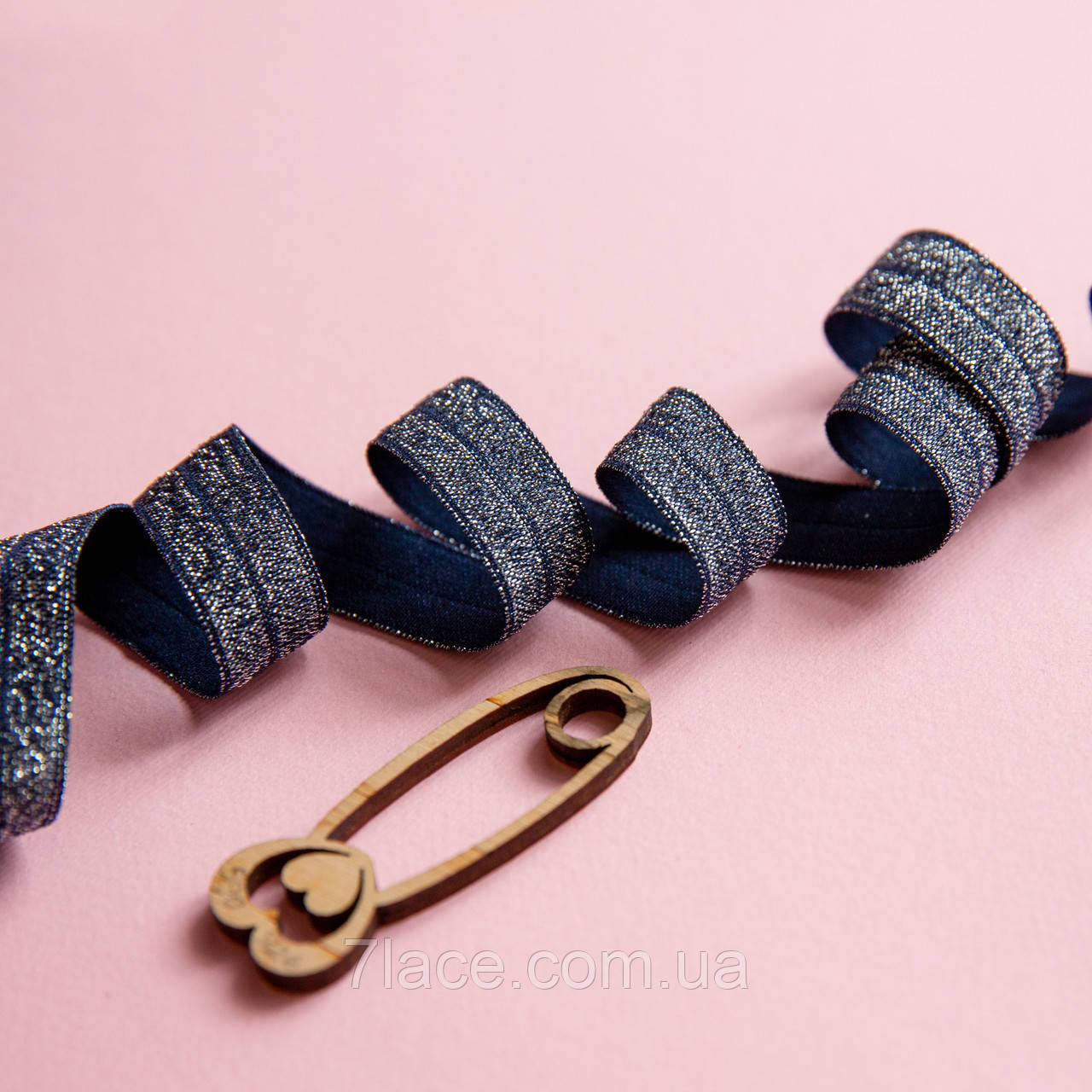 Коса бейка-стрейч із люрексом / СИНІЙ з люрексом / ширина 1,5 см / замовлення від 1 метра, фото 1