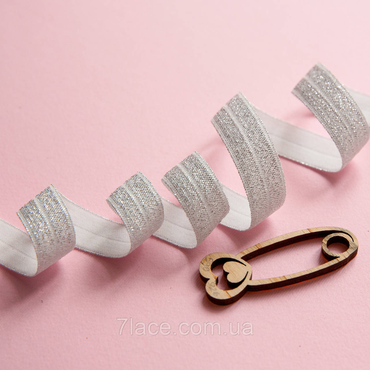 Коса бейка-стрейч із люрексом / БІЛИЙ з люрексом / ширина 1,5 см / замовлення від 1 метра, фото 1