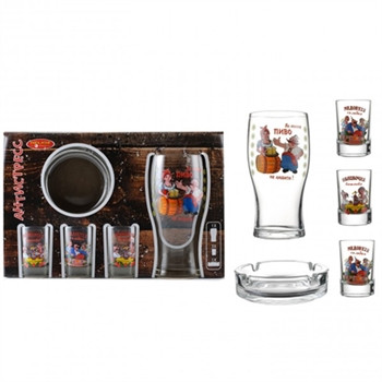 Набір Helios Антистрес для чоловіків 1 келих для пива 570 мл, 3 чарки 50 мл, попільничка (8214), фото 1