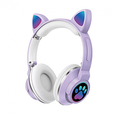 Дитячі бездротові навушники котячі вушка CAT ME1-CE Bluetooth з LED-підсвіткою і MicroSD Фіолетові, фото 5