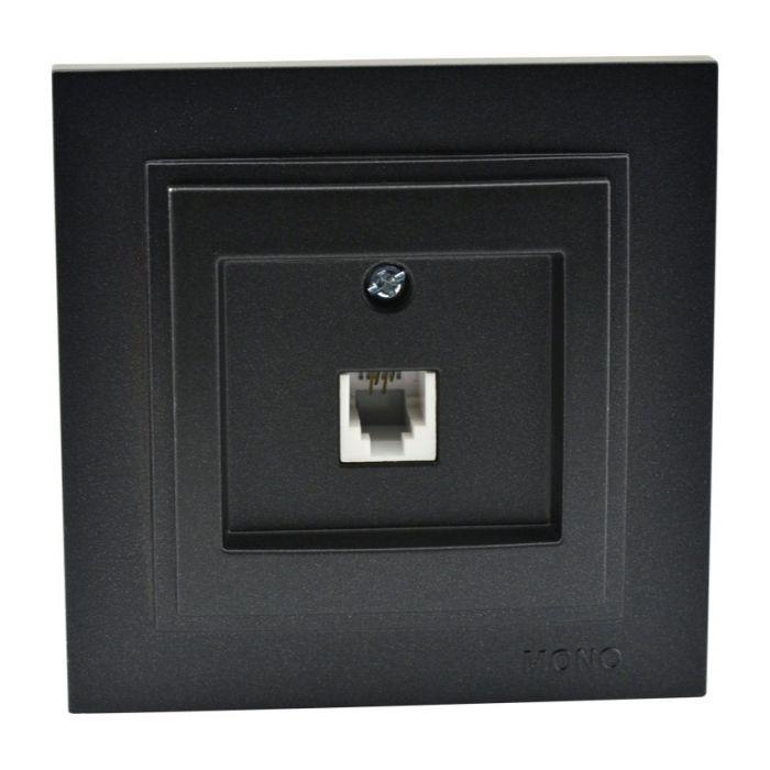 Розетка телефонна RJ11 САТ3 Mono Electric DESPINA графіт, фото 1