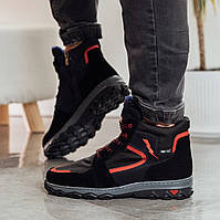 Черевики підліткові зимові на хутрі чорні з червоним (Сгд-4-22)