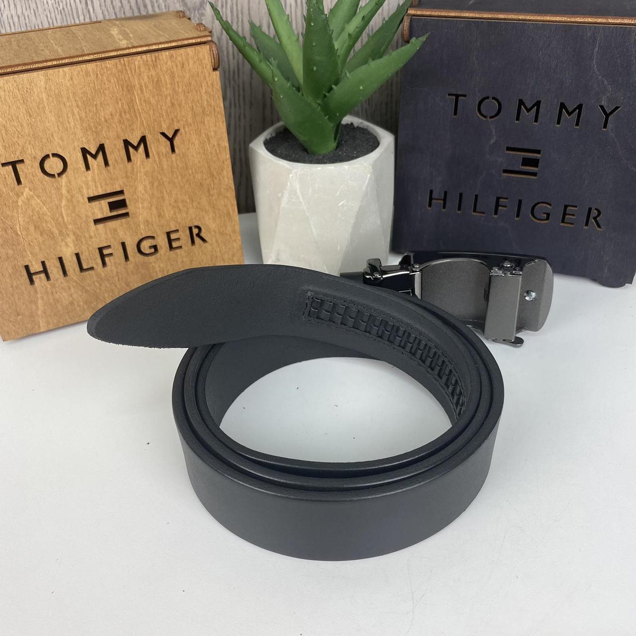 Мужской кожаный ремень автомат черный в стиле Tommy Hilfiger, пояс из натуральной кожи Томми Хилфигер - фото 6 - id-p1509242392