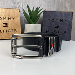 Закінчений чоловічий ремінь з натуральної шкіри в стилі Tommy Hilfiger, пояс шкіряний Томмі Гілфігер