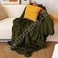 Плед м'який із мікрофібри 180х200 см Плед Однотонка приємна до тіла Темно Зелений