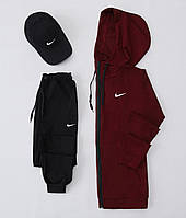 Спортивный костюм мужской Nike (Найк) двунитка бордовый Комплект демисезонный Кофта + Штаны ТОП качества