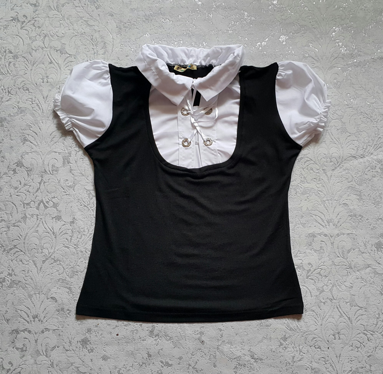 Блуза-обманка для дівчаток 116,128,140,146 зросту з коротким рукавом Класика
