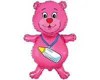 Фольгированный Шар-Фигура "Мишка с соской" 90см, цвет - розовый, Flexmetal