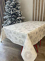 Скатерть гобеленовая новогодняя праздничная на прямоугольный стол с серебряной нитью "Серебряная Роскошь"