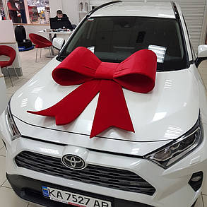 Бант на машину "ПРЕМІУМ" укріплений червоний оксамитовий, фото 1