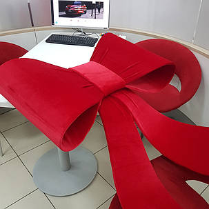 Бант на машину "ПРЕМІУМ" укріплений червоний оксамитовий, фото 2