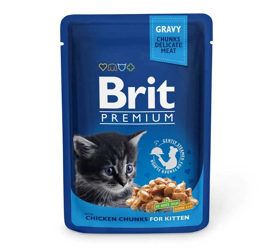 Вологий корм для кошенят Brit Premium Cat Chicken Chunks for Kitten pouch (кусочки курки) 12 шт. * 100 г