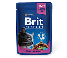 Вологий корм для кішок Brit Premium Cat Chicken & Turkey pouch (курка й індичка) 12 шт. * 100 г