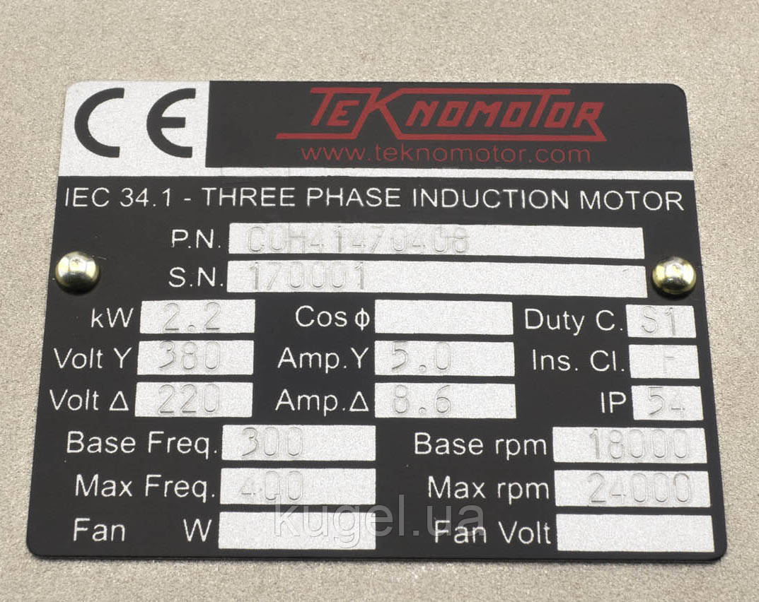 Электрошпиндель, 2,2 кВт, 24000 об/минуту, C4147-C-400-DB-ER20, TEKNOMOTOR - фото 4 - id-p972292440