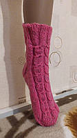 В'язані візерунком шкарпетки жіночі вовняні, ручна робота, колір — рожеві