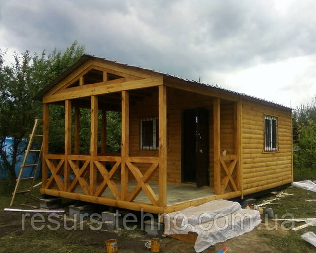 Модульний дачний будинок 4 м х 4 м із блокхау з терасою 4 м х 3 м