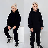 Теплий зимовий дитячий костюм унісекс на флісі худі та штани на дівчинку та хлопчика чорний на зріст 86-158