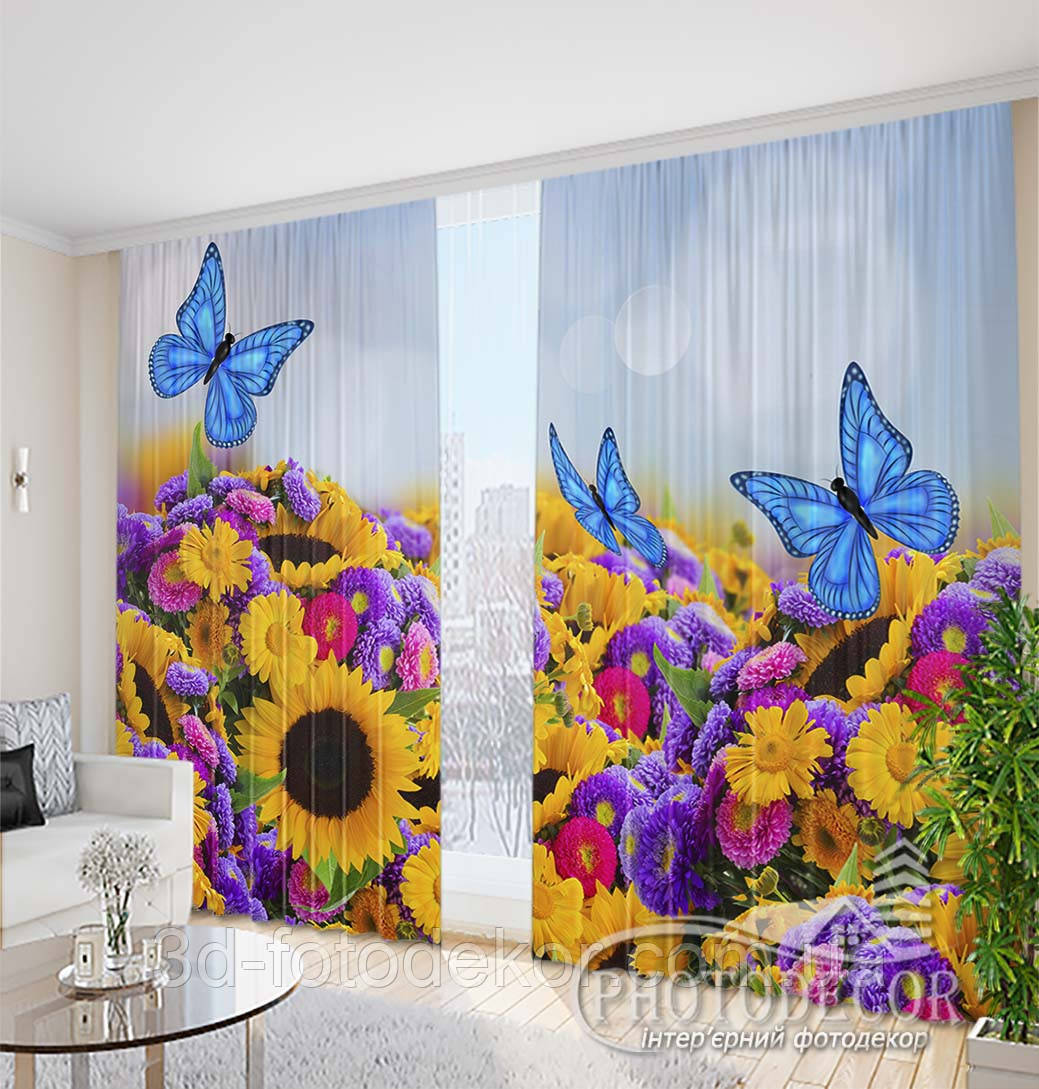 Фото Штори "Соняшники з метеликами" 2,5м*2,9м (2 полотна по 1,45м)
