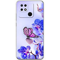 Чохол Силіконовий з Картинкою на Xiaomi Redmi 10C (Квітка, Метелик на Орхідеї)