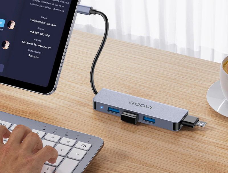 USB Type-C хаб концентратор / розгалужувач для ноутбука Qoovi Silver, на 4 порти USB - фото 2 - id-p1664828739