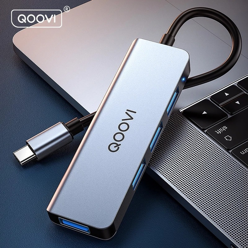 USB Type-C хаб концентратор / розгалужувач для ноутбука Qoovi Silver, на 4 порти USB - фото 6 - id-p1664828739