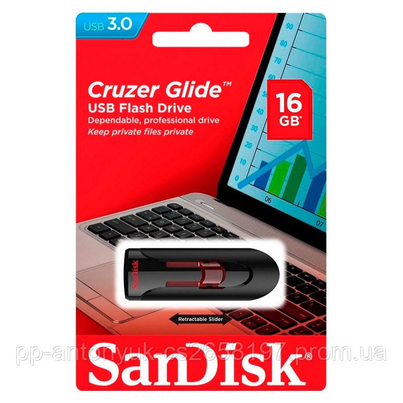 Флешка SanDisk USB 3.0 Cruzer Glide 16Gb - фото 1 - id-p1664886132