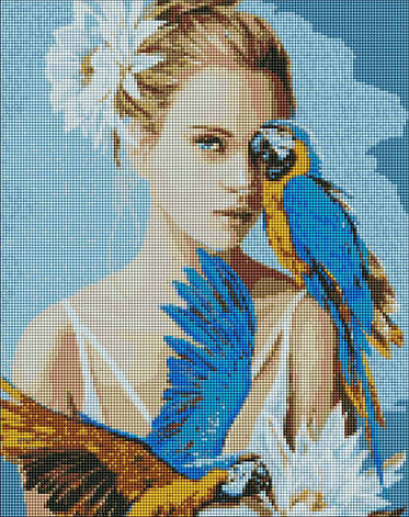 Алмазна мозаїка AMO7208 Дівчина з блакитними папугами ©Ira Volkova, 40x50см Ideyka на підрамнику, фото 1