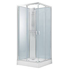 SOLAR-бокс 90*90*205 см, квадратний, без даху, на дрібному піддоні, профіль хром, скло прозоре 6 мм