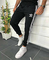 Мужские спортивные штаны Adidas черные весенние осенние Адидас с манжетами хлопковые