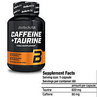 Кофеин и таурин BioTech Caffeine + Taurine 60 капсул