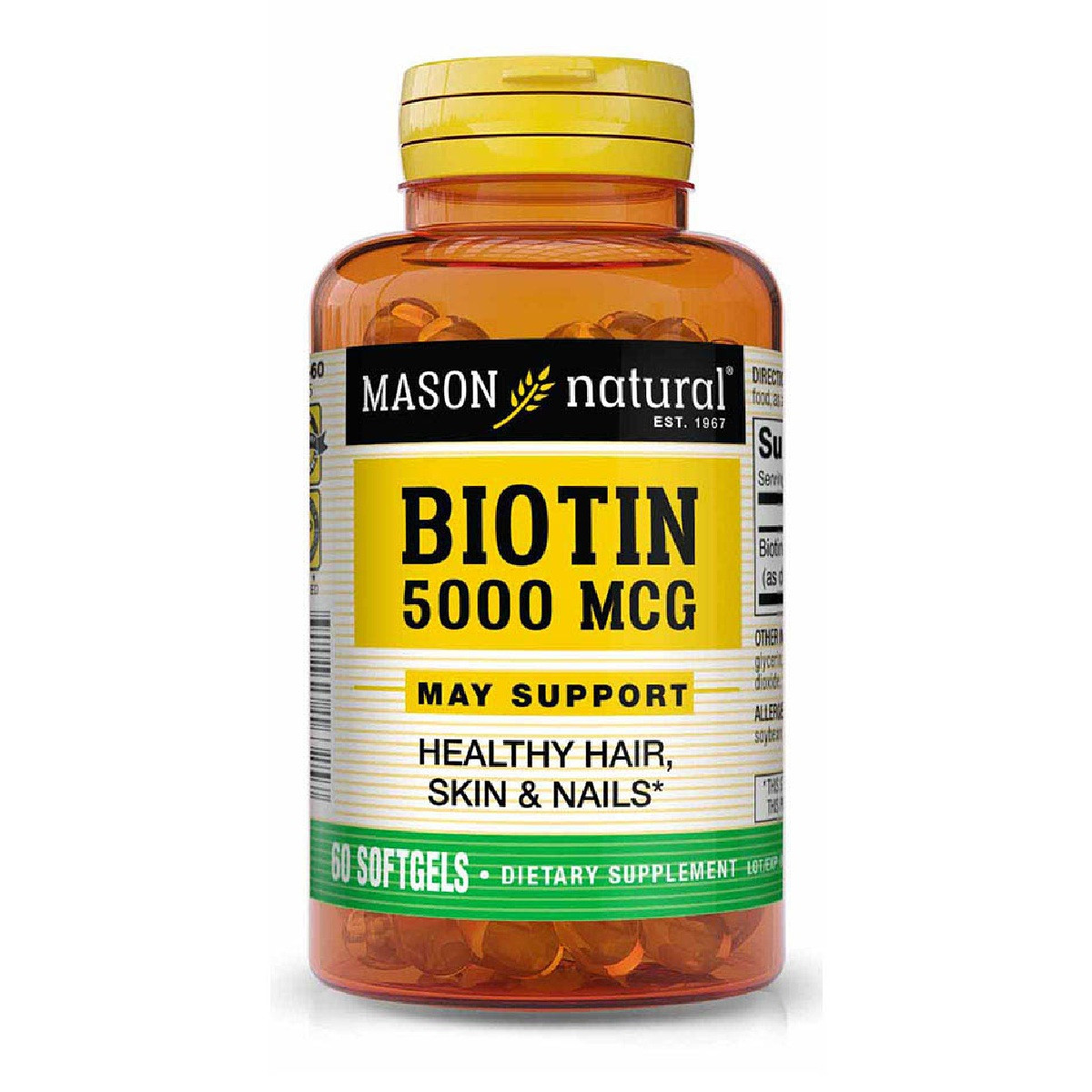 Купить Биотин 5000 мкг Biotin Mason Natural 60 гелевых капсул, цена 430 ...