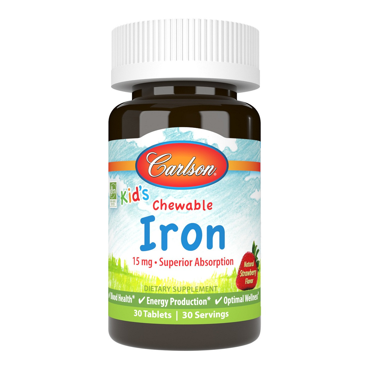 Купить Железо детское 15 мг вкус клубники Kid's Chewable Iron Carlson ...