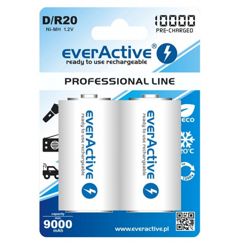 Акумулятор EverActive EVHRL20-10000, D/R20, 10000 mAh, Ni-MH  (2шт)