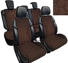 Преміум накидки на сидіння RINNEKO Коричнева Алькантара Дизайн Соти 5 шт