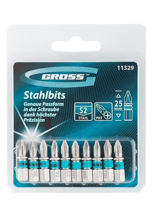 Набір біт РН1х25, сталь S2, 10 шт, GROSS, фото 1