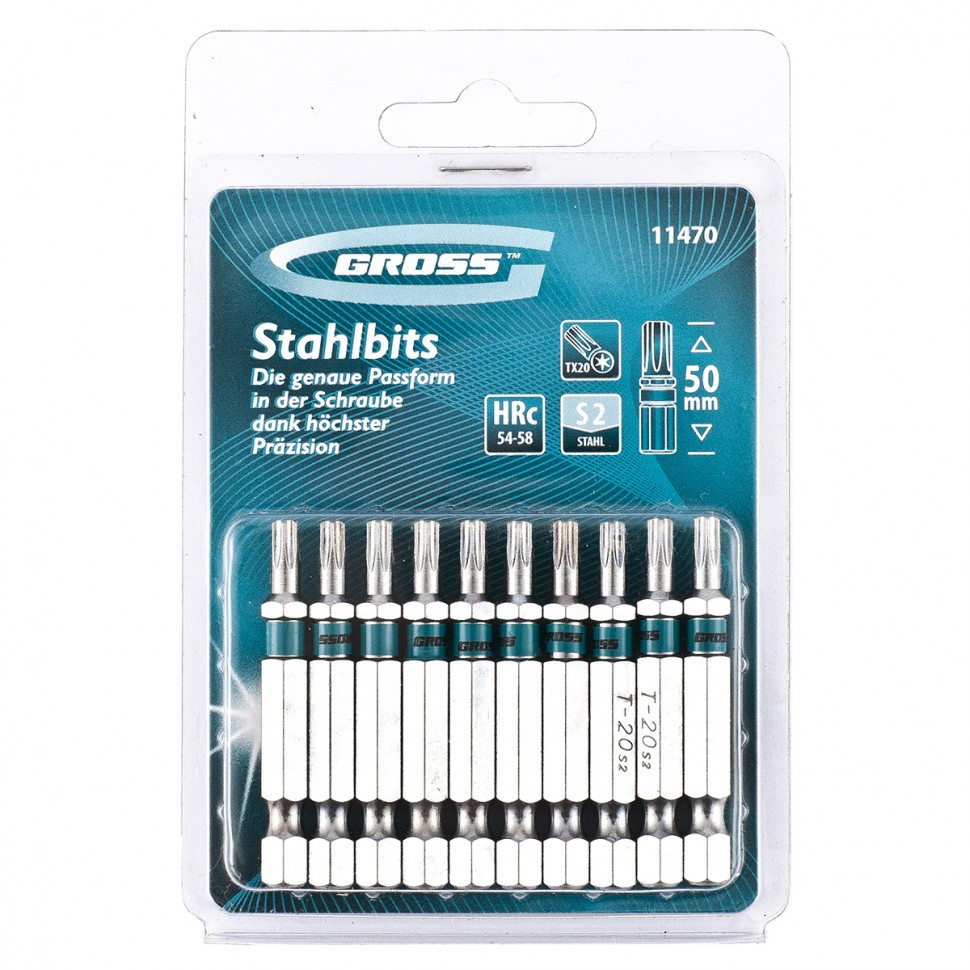 Набір біт TORX 20х50, сталь S2, 10 шт GROSS